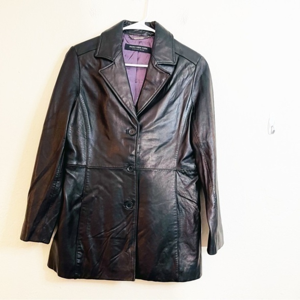 Marc New York Andrew Marc Long Sleeve Leather Jacket Size Small Black Pockets